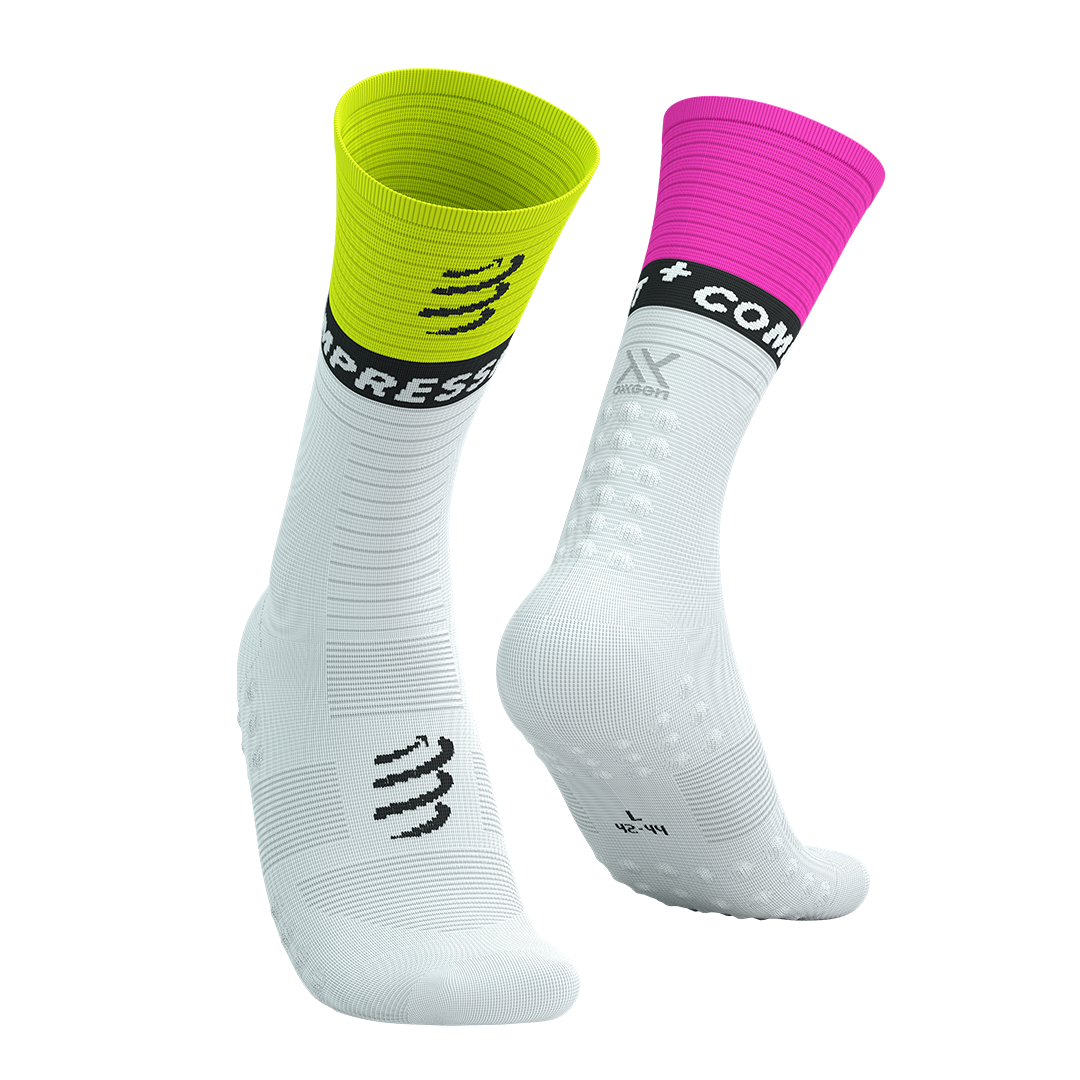 Mid Compression Socks V2.0 - White/Safe Yellow/Neo Pink