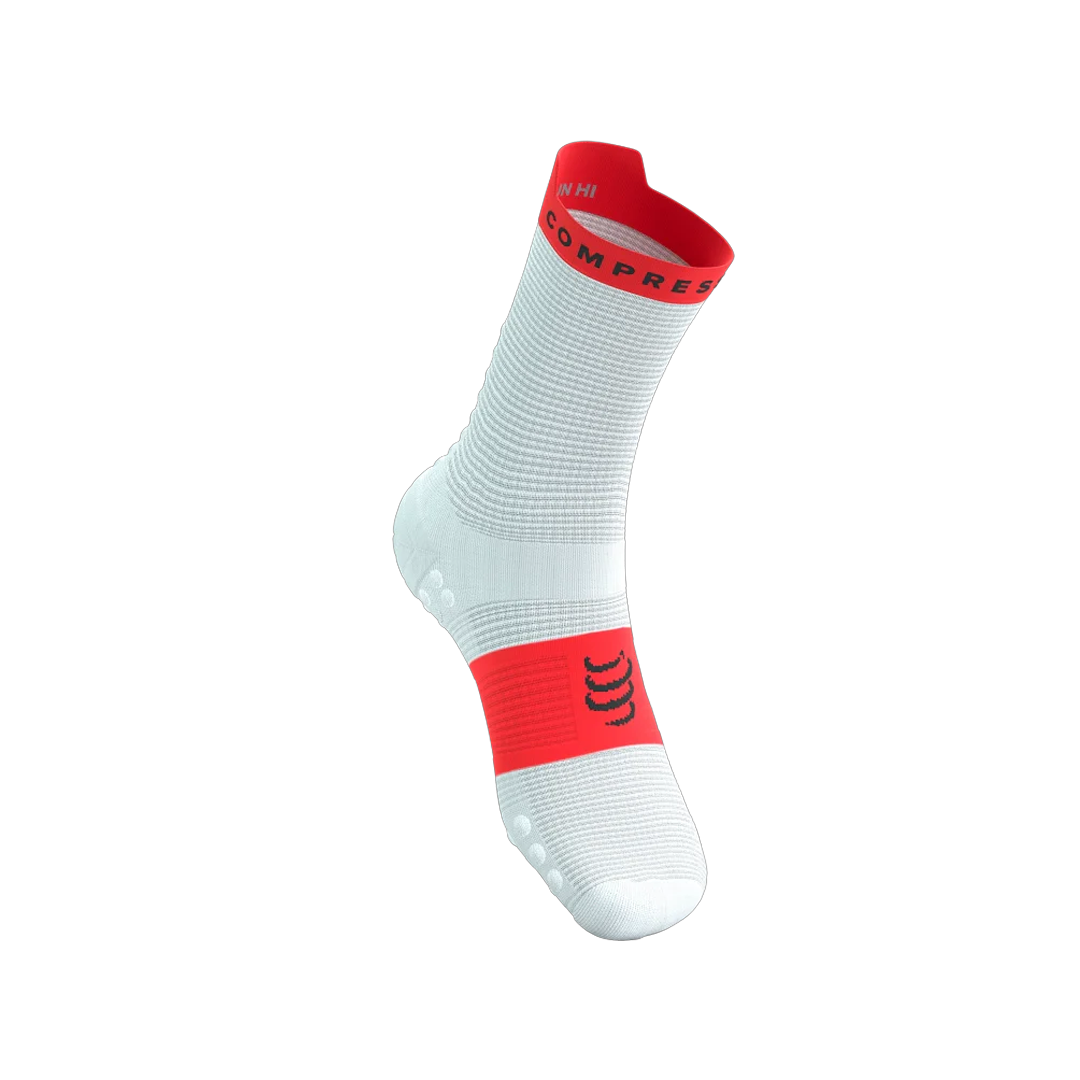 PRO-RACING SOCKS RUN HI WHITE/FLUO RED