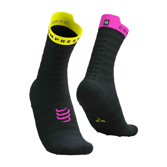 Pro Racing Socks v4.0 Ultralight Run High - Black Safe Yellow Neo Pink
