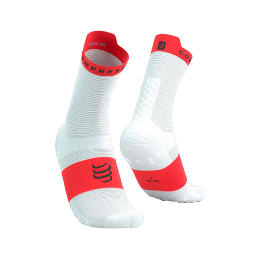 PRO-RACING SOCKS RUN HI WHITE/FLUO RED