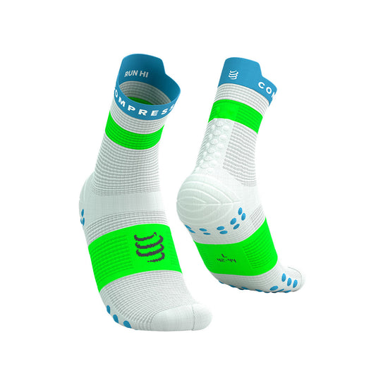 Pro Racing Socks V4.0 Run High - WHITE/NORSE BLUE/NEON GREEN
