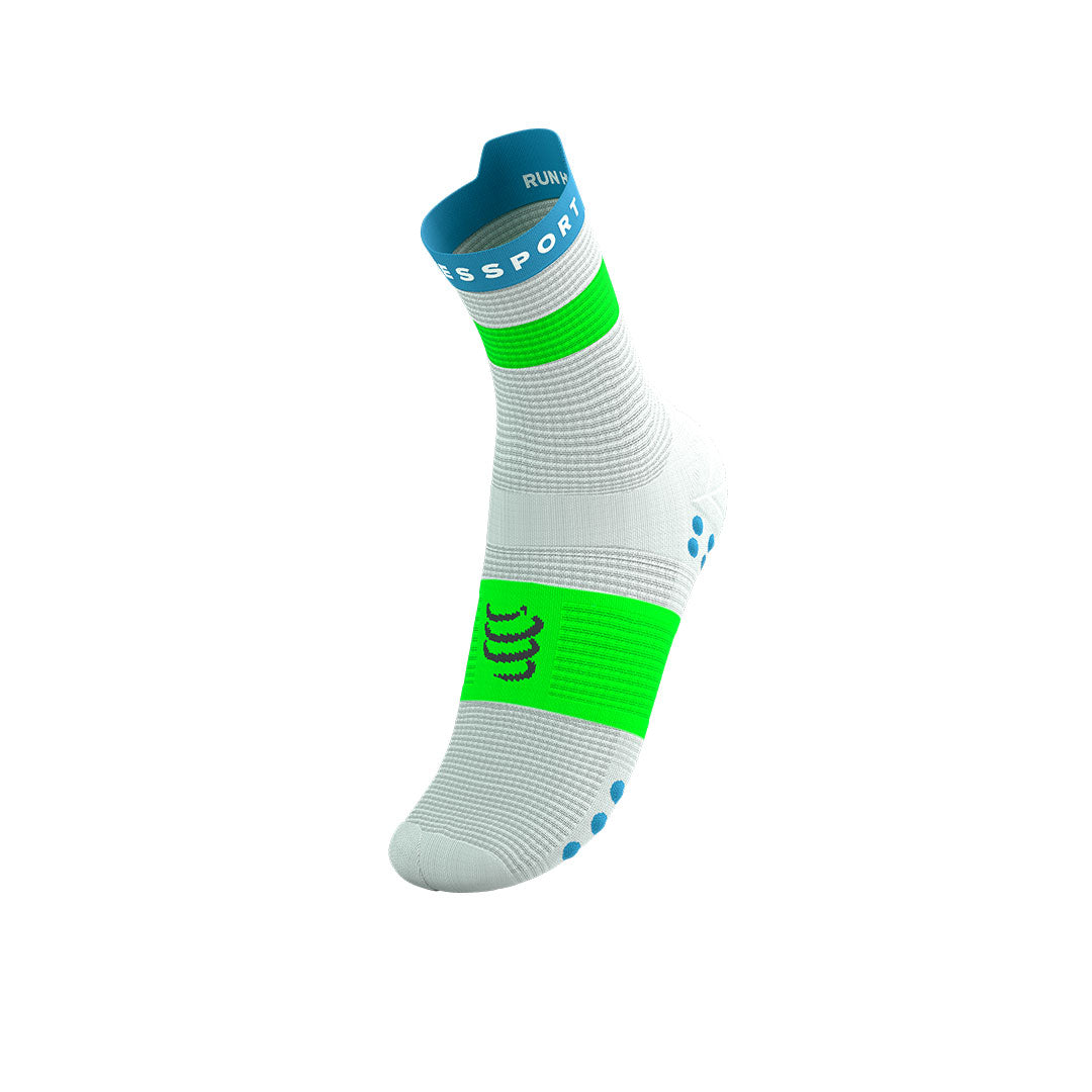 Pro Racing Socks V4.0 Run High - WHITE/NORSE BLUE/NEON GREEN