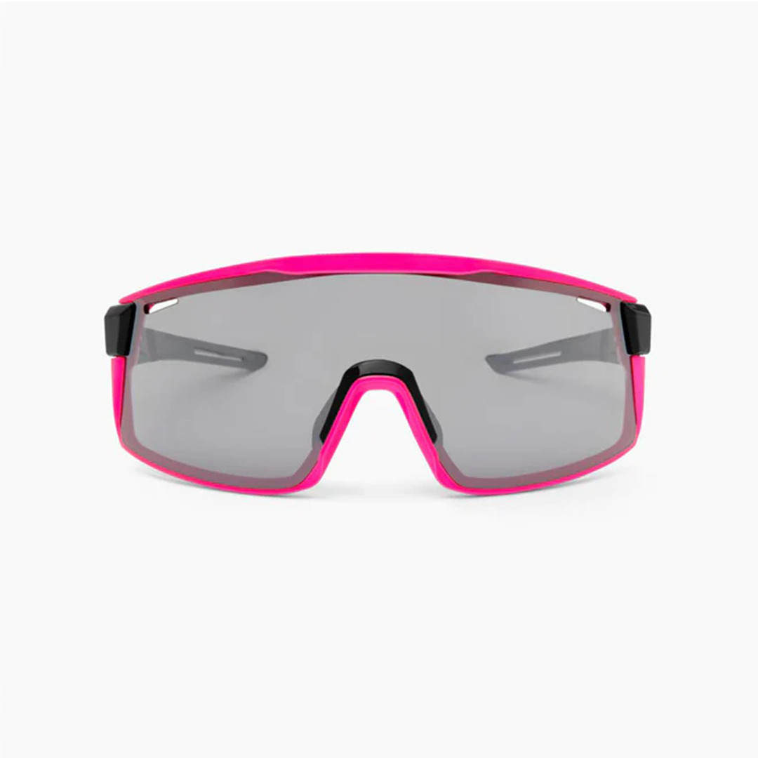 Fixie Max Shiny Black With Shiny Bright Pink Rim - Smoke With Silver Flash Mirror Lens